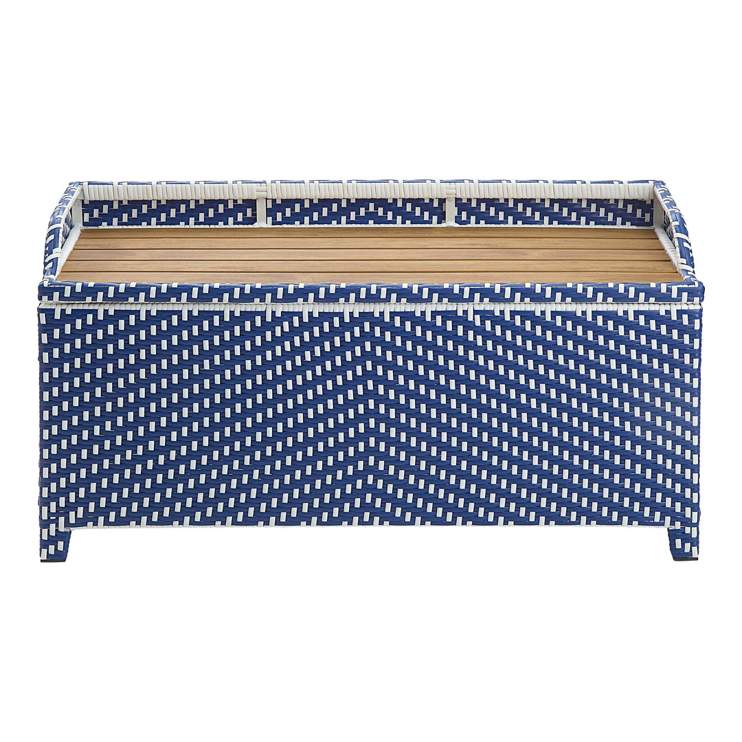 Greemotion Azur Beach Aluminum and All-Weather Wicker 41 in. Wide Storage Bench for Garden, Backyard, Patio, Pool Area, Porch, Navy Blue and White