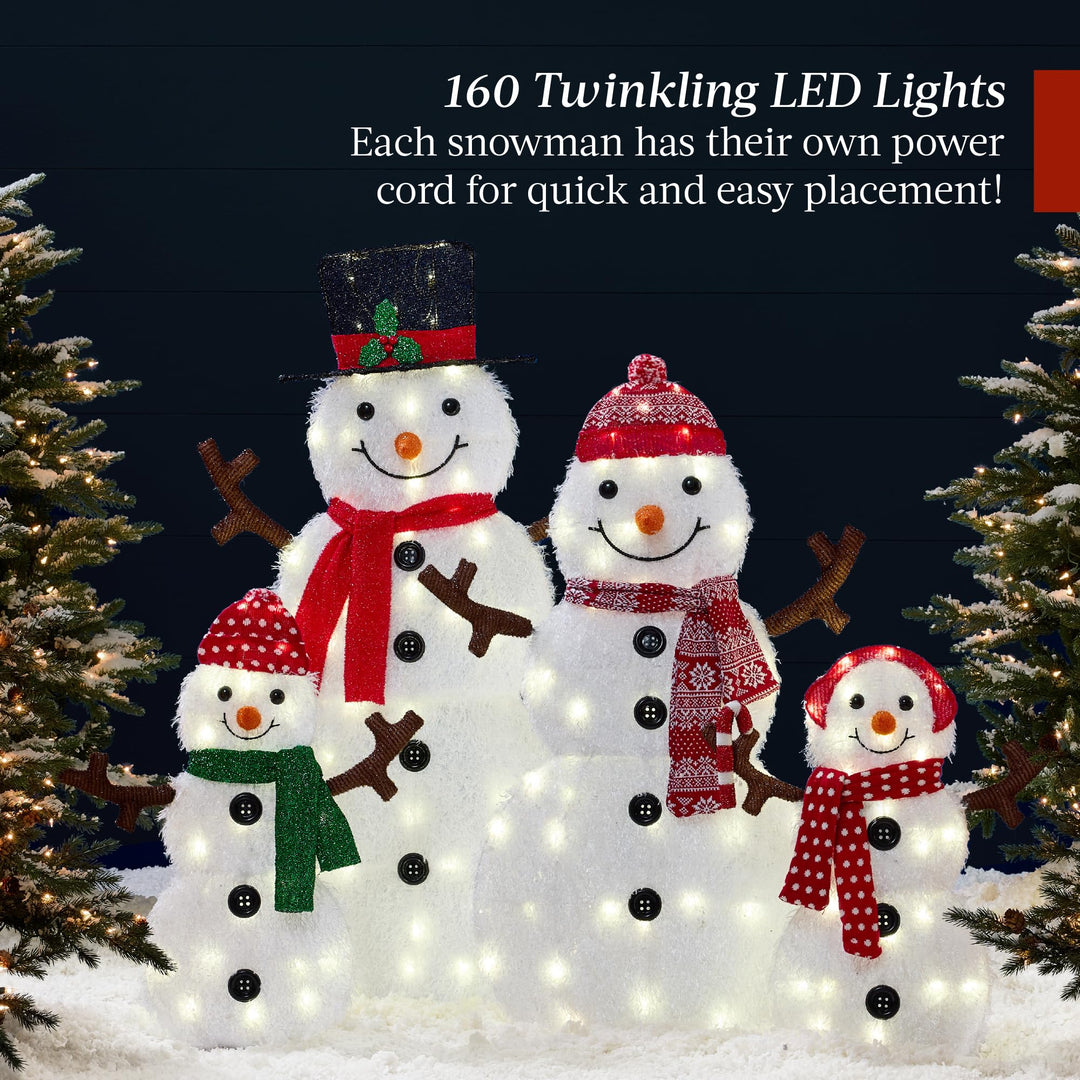 Best Choice Products 4ft 4-Piece 2D Lighted Christmas Snowman Family Set, Large Outdoor Yard Decor Holiday Decoration w/ 160 Twinkling LED Lights