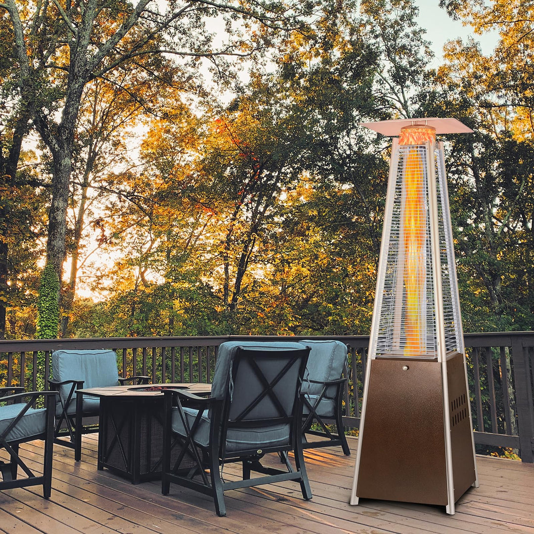 Hykolity Pyramid Patio Heater, 48000 BTU Glass Tube Propane Patio Heater with Wheels and Cover, Outdoor Propane Heaters for Patio, Backyard, Garden, Porch, and Pool, Bronze