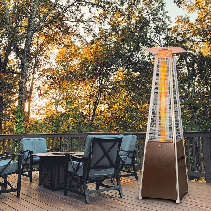 Hykolity Pyramid Patio Heater, 48000 BTU Glass Tube Propane Patio Heater with Wheels and Cover, Outdoor Propane Heaters for Patio, Backyard, Garden, Porch, and Pool, Bronze