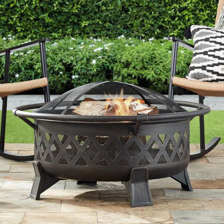 Four Seasons Courtyard Outdoor Fire Pit with Spark Screen and Safety Ring, 35"