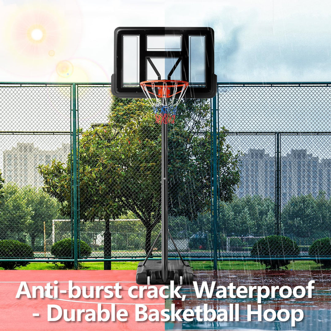 Sweetcrispy Outdoor Portable Basketball Hoop Goal Court System 4.2-10ft Adjustable Height 44 Inch Shatterproof Backboard Fillable Base with 2 Wheels for Kids Youth and Adults in Backyard Driveway